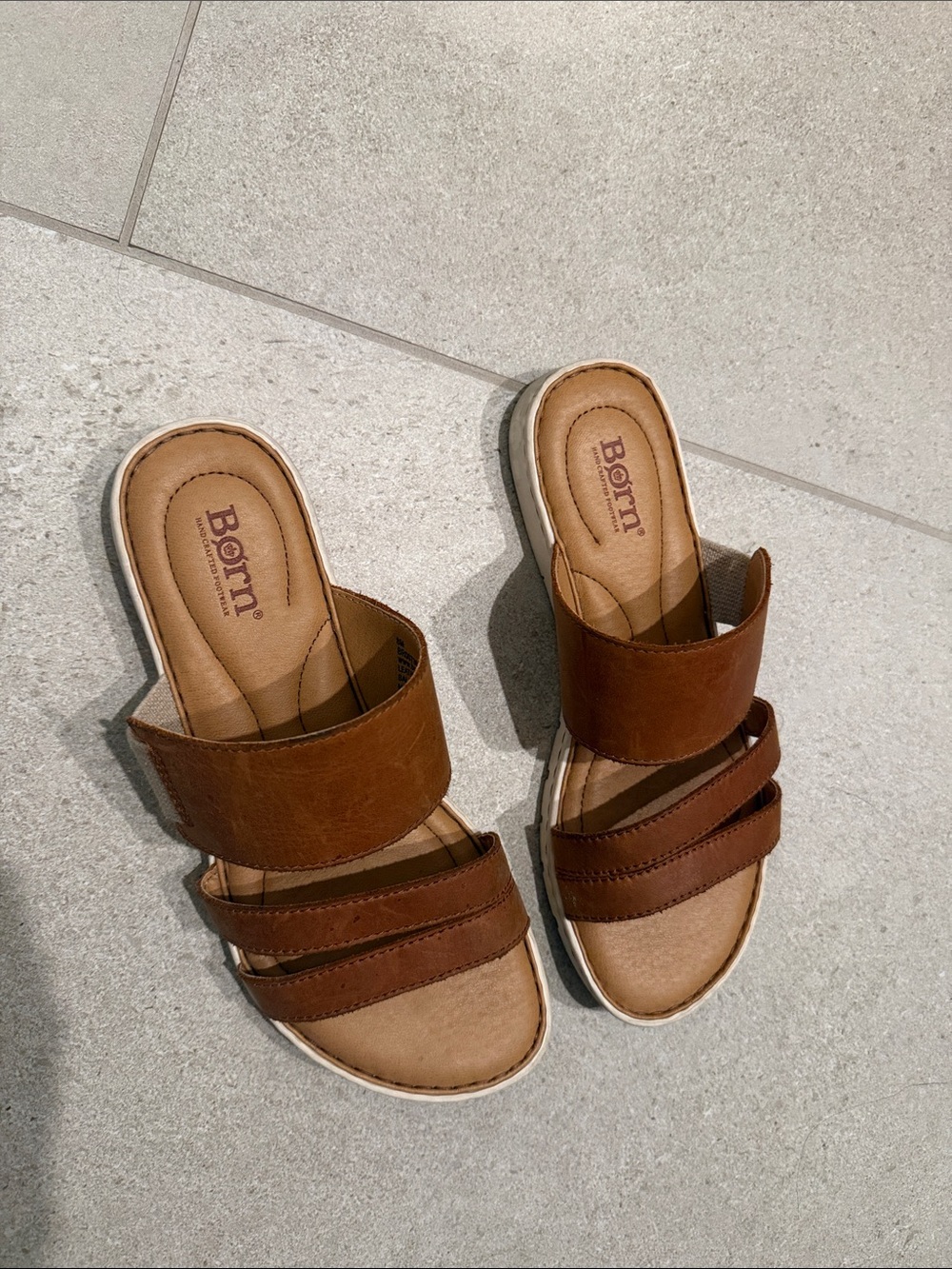 Born Tan Leather Triple-Strap Slide Sandals 8 - Picture 3 of 8